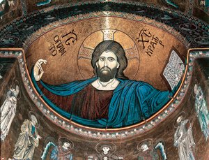 Christus Pantocrator of Christus in Glorie, decoratie van de apsis van de kathedraal van Monreale, Sicilië, Italië door Italian School