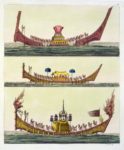 Cochin-Chinese schepen, illustratie uit Le Costume Ancien et Moderne door Giulio Ferrario, gepubliceerd ca. 1820s-30s door Italian School