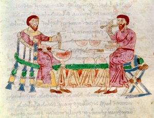 Codex 132 Livre 22 Hoofdstuk 1 De Maaltijd, uit De Universo door Rabanus Maurus (c.780-856) 1023 door Italian School