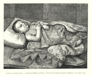 Collectie van het Pitti Paleis, Leopold de Medici in de wieg, later kardinaal Leopold de Medici, door Tiberio Titi (gravure) door Italian School