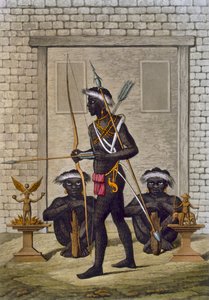 Congo-stamleden en fetisjfiguren bewaken het paleis van de Saba of soeverein, ca. 1820s-30s door Italian School
