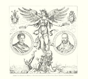 Cosme Ier et Alexandre de Medicis, Fac-simile van een gravure van Martin Rota, naar de proef van het British Museum (gravure) door Italian School
