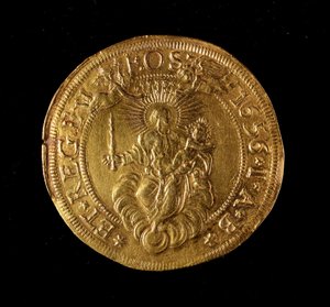 Munt van de Republiek Genua: 12,5 gouden doppie munt. Diam. 61 mm. 1656. Achterkant. Genua Musei di Strada Nuova (inv. 6453) door Italian School