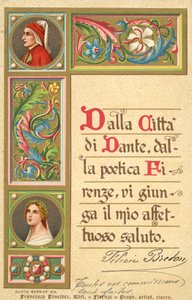 Dante, Beatrice, Goddelijke Komedie (kleurenlitho) door Italian School