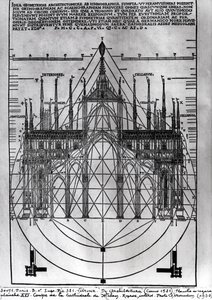 Ontwerp voor de kathedraal van Milaan, illustratie uit De Architectura door Vitruvius, Como, 1521 door Italian School