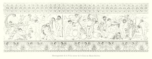 Ontwikkeling van de fries rond de Ciste van het Kircher Museum (gravure) door Italian School
