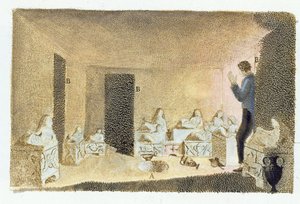 Ontdekking van Etruskische graven, illustratie uit Monumenti Etruschi door Francesco Inghirami, gepubliceerd in Fiesole, 1825