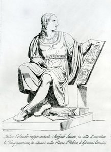 Tekening van een standbeeld door Giovanni Ceccarini van Raffaello Sanzio da Urbino