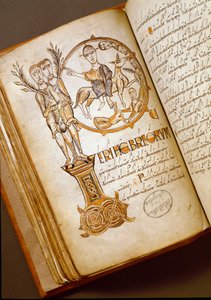 Intocht in Jeruzalem Manuscript van de Bolognese school. (MS.123-Foglio 54 v) 11e eeuw Rome, Biblioteca Angelica door Italian School