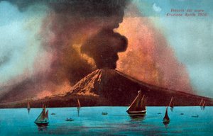 Uitbarsting van de Vesuvius, april 1906 (kleurenlitho) door Italian School