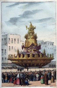 Feest van Santa Rosalia van Palermo (1130-1160), beschermheilige van Palermo - Het feest van Santa Rosalia - (de beschermheilige van Palermo in Italië) - gravure uit 