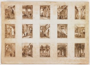 Vijftien miniatuur architecturale en Italiaanse uitzichten
