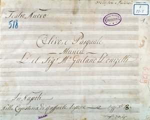 Eerste pagina van muzikale partituur uit de opera 