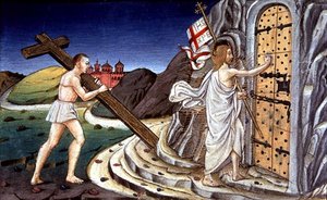 Fol.125va Na zijn dood leidt Christus de zielen van de rechtvaardigen naar het Paradijs