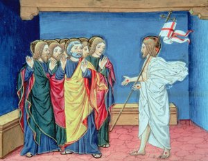 Fol.132va De verrezen Christus toont de discipelen zijn handen en de wond in zijn zij