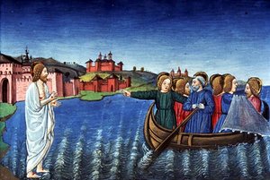 Fol.134r De discipelen vissen in het Meer van Galilea door Italian School