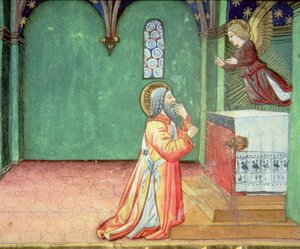 Fol.142r Een engel verschijnt aan Zacharias in de tempel