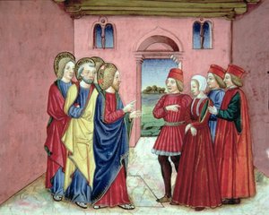 Fol.89R De Farizeeën presenteren Christus een vrouw betrapt op overspel