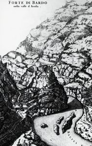 Fort Bard, gravure uit Theatrum Sabaudiae