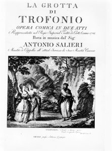 Frontispice van het libretto van La Grotta di Trofonio, komische opera in 2 aktes door Antonio Salieri (1750 - 1825). 1785
