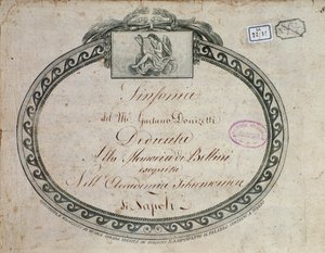Frontispice detail van "Sinfonia in mi bemolle maggiore: dedicata alla memoria di Bellini" door Gaetano Donizetti (1797-1848) door Italian School