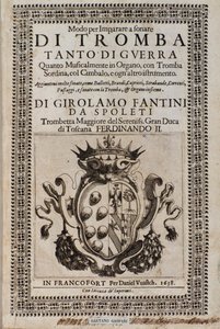 Frontispice van Modo per imparare a sonare di tromba methode om trompet te leren spelen door Girolamo Fantini (1600-1675). door Italian School