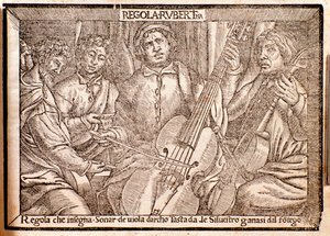 Frontispice van Regola Rubertina verhandeling over viola da gamba door Silvestro Ganassi dal Fontego. door Italian School