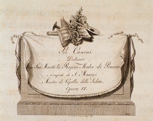 Frontispice van muziekpartituur van Sei canoni door Italiaanse componist Natale Mussini (1765-1837) opgedragen aan de koningin van Pruisen door Italian School