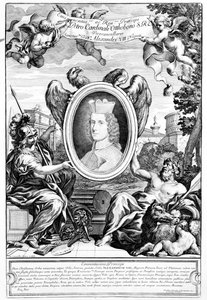 Frontispice van Veteres arcus Augustorum triumphis insignes met een portret van kardinaal Pietro Ottoboni, gegraveerd door Robert van Audenaerde, 1690 door Italian School