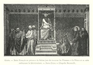 Giotto, Sint Franciscus in aanwezigheid van de Sultan zweert door de vlammen te lopen als de Prins en zijn gevolg het christendom omarmen, Santa Croce, Baroncelli Kapel door Italian School