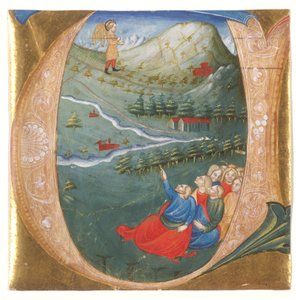 Geïllustreerde initiaal met Elisa in de mantel van Elia (detail) door Italian School