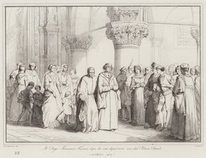 Doge Francesco Foscari verlaat het Dogepaleis na zijn afzetting