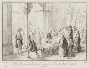 De Doge Giovanni II Partecipazio ontmoet zijn gewonde broer Badoario, 884 door Italian School