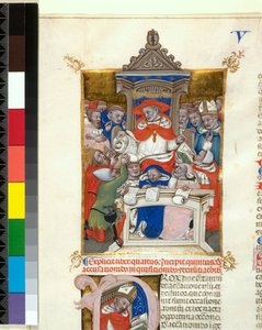 Verlicht manuscript. Novella in Decretales. Begin van Boek V, De accusationibus, inquisitionibus et denuntiationibus, ca. 1355-1365