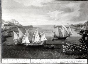 Incident bij Patras tussen de Venetiaanse Kapitein Ivanovich da Dabrota en de Turkse Piraat Barbarossa, 17 april 1751 door Italian School