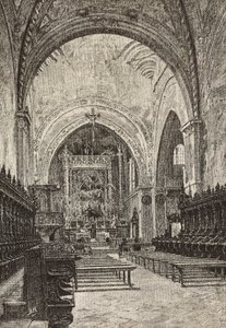 Interieur van de Chiaravalle kerk, Italië, gravure naar tekening van Quinto Michetti, uit L