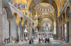 Interieur van de San Marco Basiliek, kijkend naar de koepel, uit Views of Venice door Cecchini, Pividor en Viola, c.1850