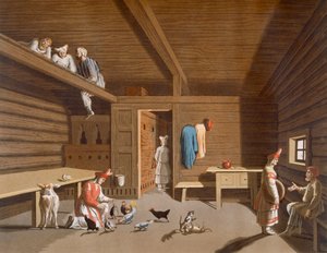 Interieur van een Russisch boerenhuis, ca. 1820-30 door Italian School