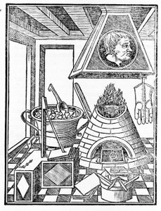Interieur van een metallurgie werkplaats. Gravure uit 