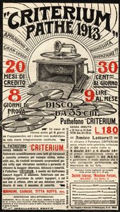 Italiaanse reclame voor de Criterium grammofoon van het merk Pathé.