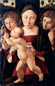 Italië, Assisi, Madonna en Kind met twee engelen door Italian School