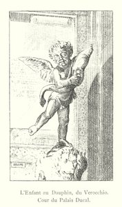 Het kind met de dolfijn, van Verocchio, Hof van het Hertogelijk Paleis (gravure) door Italian School
