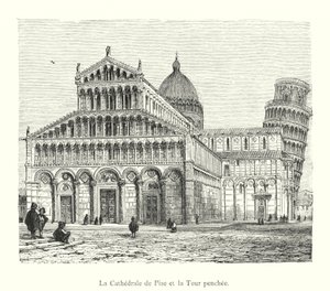 De Kathedraal van Pisa en de Scheve Toren (gravure)