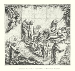 De Schepping, Bas-reliëf van Giovanni Pisano, Kathedraal van Orvieto (gravure) door Italian School