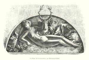Diana van Fontainebleau, door Benvenuto Cellini (gravure)