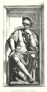 Laurent II, Hertog van Urbino, Michelangelo (gravure) door Italian School