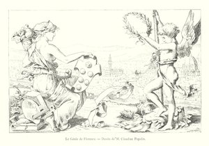 Le Genie de Florence, tekening van M Claudius Popelin (gravure)