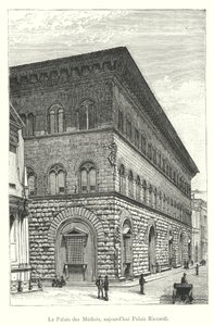 Het Medici-paleis, nu het Riccardi-paleis (gravure)