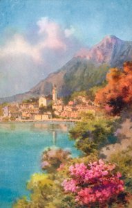 Limone, Gardameer, Italië (kleurenlitho) door Italian School