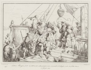 Lodovico Flangini, dodelijk gewond op zijn eigen schip, beveelt de strijd tegen de Turkse vloot door Italian School